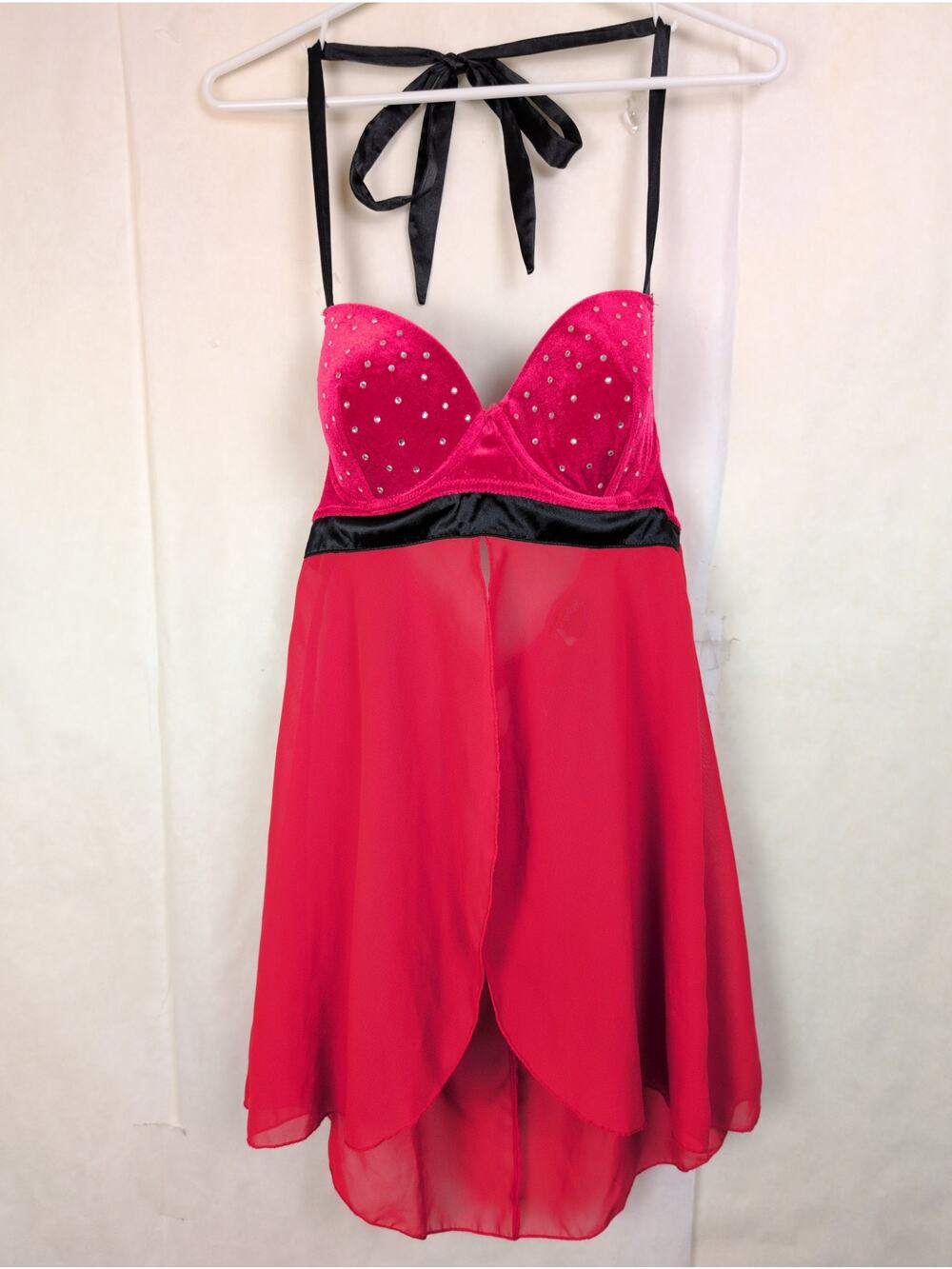 Fredricks of Hollywood red velvet rhinestone babydoll Size Med Coquette Lingerie